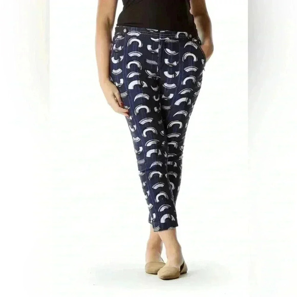 Anthropologie Cartonnier Blue Charlie Macaroni Brushstroke Trouser Pants Size 6 - Picture 1 of 12